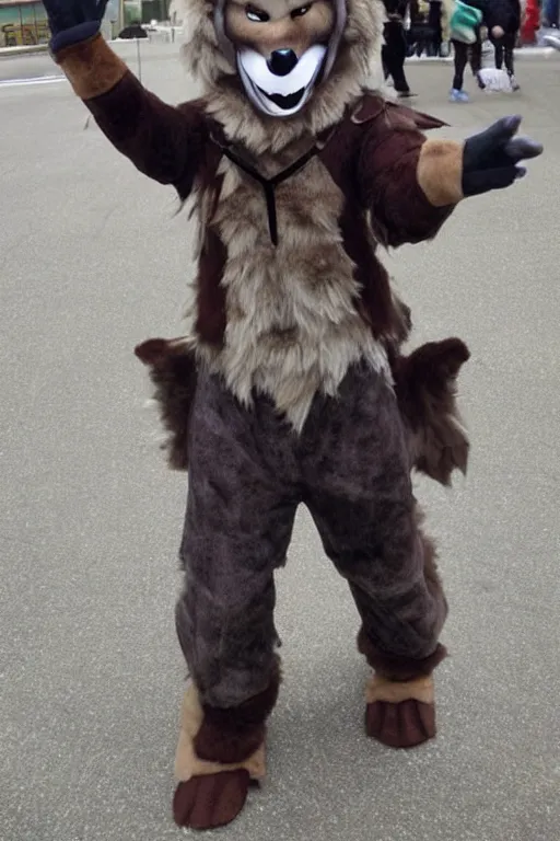 Image similar to an anthropomorphic wolf, fursuit!!!!, cosplay