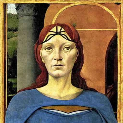 Prompt: half - length portrait of beautiful witch circe in the odyssey, art by piero della francesca, giotto,