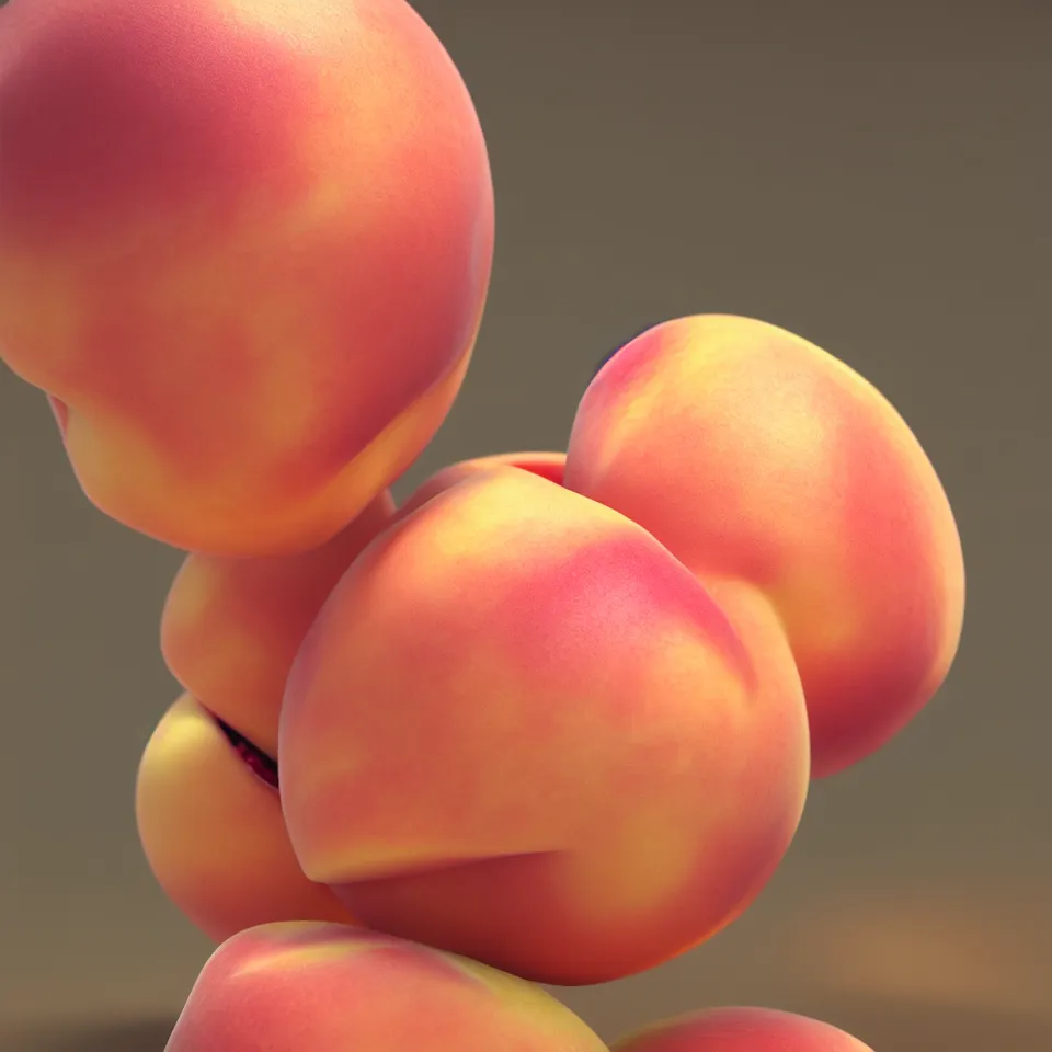 Prompt: An elegant human-like!!! juicy peach, if was made of pale human skin. Close-up, fairy fruit. Octane Render, Trending on artstation. Bokeh.