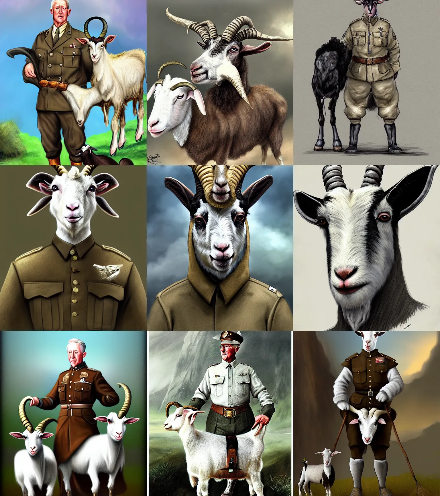 Prompt: goatified george s patton as a goat, fantasy concept art