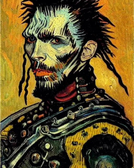 Image similar to portrait of a skinny punk goth vincent van gogh wearing armor by simon bisley, john blance, frank frazetta, fantasy, thief warrior