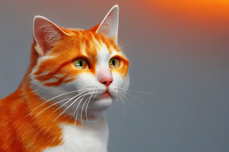 Image similar to closeup profile shot of an orange/white tabby cat, city lights, strong bokeh, dramatic, cinematic, high contrast, octane render, cgsociety, artstation, 4k