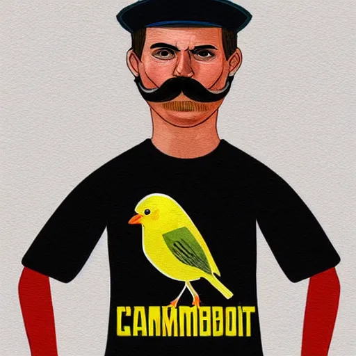 Image similar to An adorable mustached canary with a communism t-shirt, highly detailed, digital painting, artstation, concept art, sharp soft focus, studio light, by Phil and Kaja Foglio,