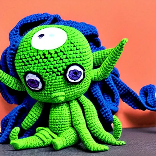 Image similar to anime cthulhu as a crochet doll, anime. studio ghibli