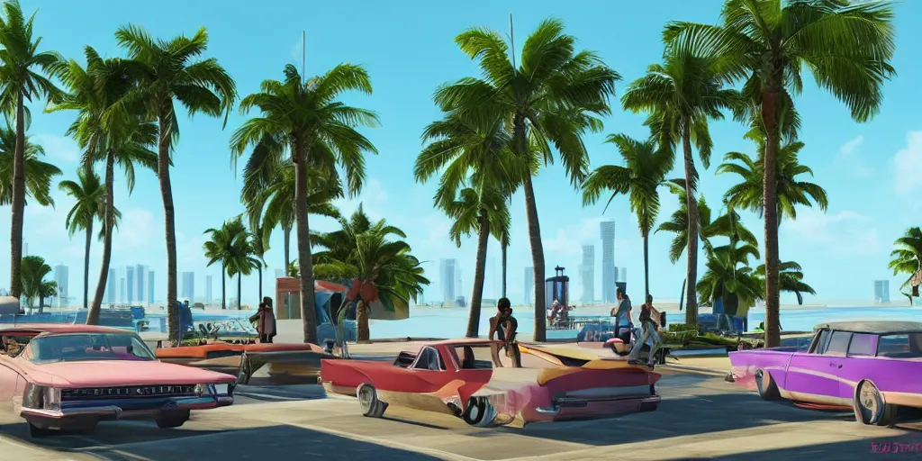 Image similar to GTA 6 Miami beach ,hyperrealistic, 8k