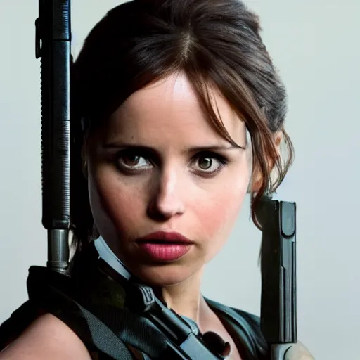 Prompt: felicity jones as lara croft, 8 k hd photo,