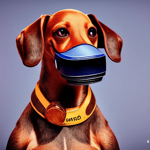 Image similar to photo of a puppy wiener dog, gas mask. photo, award winning. Octane render, 4k, 8k, unreal 5, very detailed, hyper control-realism, depth of field.