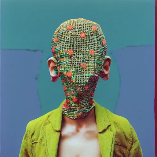 Prompt: a moroccan cyborg wearing clothes by tadanori yokoo, portrait, by ren hang