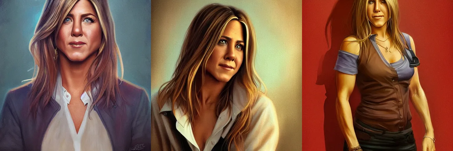 Prompt: portrait of Jennifer Aniston as a detective, highly detailed, digital painting, artstation, concept art, sharp focus, illustration, art by artgerm and greg rutkowski and alphonse mucha