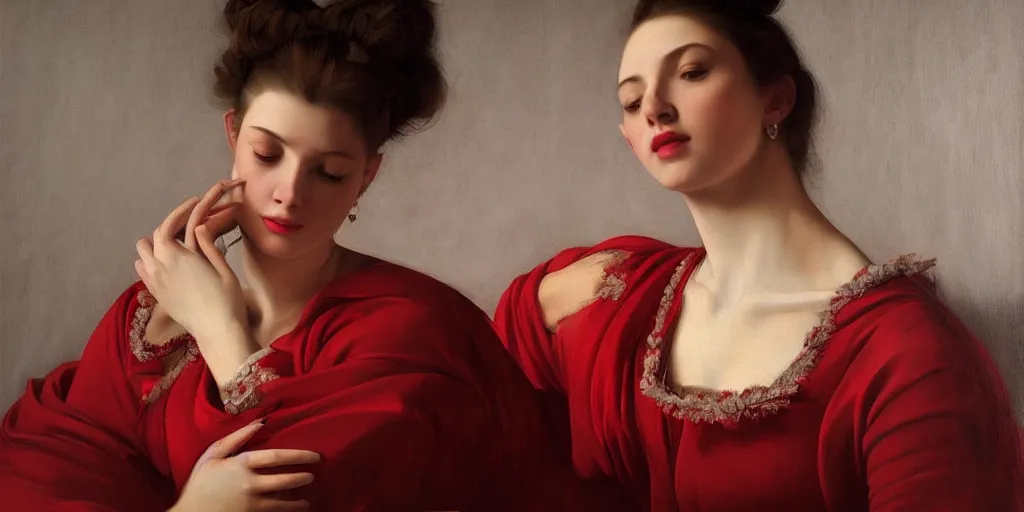 Image similar to beautiful oil matte portrait painting, woman in a red dress covered in rose petals, wonderful masterpiece highly detailed, beautiful cinematic light deep focus, elegant, digital painting, smooth, sharp focus, golden ratio, dramatic illumination, ultra realistic, 8 k, art by artemisia lomi gentileschi and caravaggio