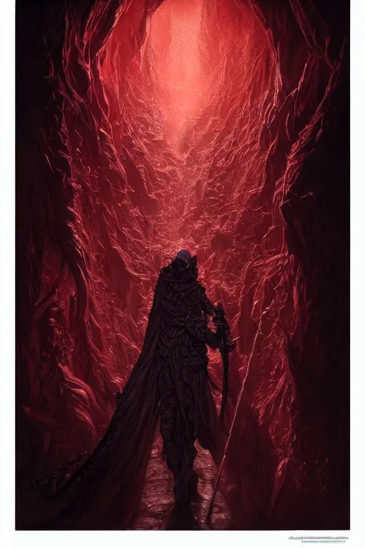 Image similar to realistic portrait of beautifully crystalized and detailed portrait of a dark mage, matte painting of cinematic movie scene red dragon, horror, created by gustave dore and greg rutkowski, high detailed, smooth draw, synthwave neon retro, intricate, realistic proportions, dramatic lighting, trending on artstation.