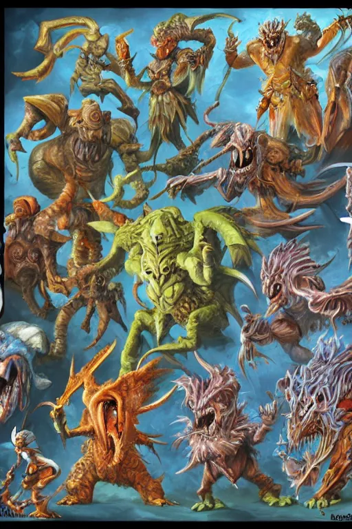 Image similar to various dungeons and dragons monsters painted by donato