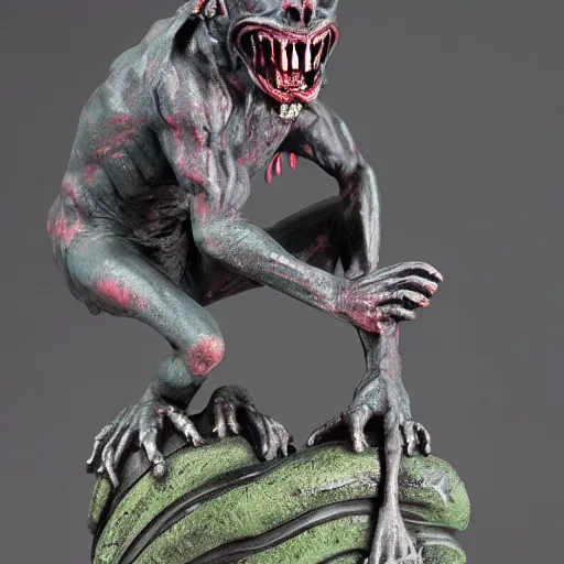 Prompt: colorful agony of the biting imps gothic gargoyle statue