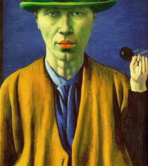 Image similar to portrait of a fortune teller automata by René Magritte, Van Gogh, Vermeer, MC Escher