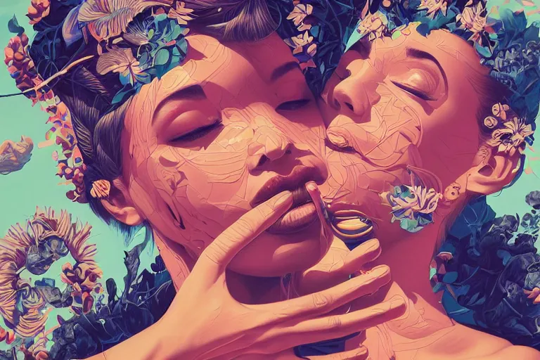 Prompt: brains lips together, Tristan Eaton, victo ngai, artgerm, RHADS, ross draws