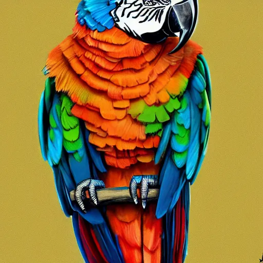 Image similar to parrots dressed in rapper clothes, sitting on golden trees, rap scene, concept art, trending on artstation, highly detailed, digital art, 8 k