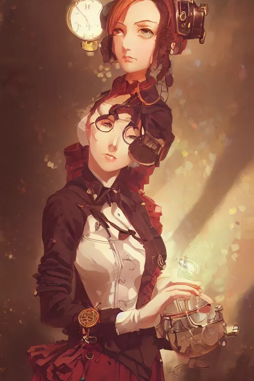 Prompt: a portrait of a steampunk maid, steampunk setting, vivid colors, soft lighting, atmospheric, cinematic, moody, in the style of Ilya Kuvshinov and Range Murata, Krenz Cushart, oil on canvas, 8K