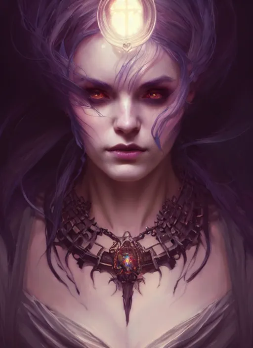 Image similar to Necromancer Sorceress, fantasy magic, undercut hairstyle, dark light night, intricate, elegant, sharp focus, illustration, highly detailed, digital painting, concept art, matte, art by WLOP and Artgerm and Greg Rutkowski and Alphonse Mucha, masterpiece