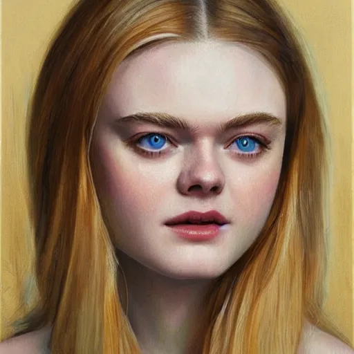 Prompt: professional painting of Elle Fanning in the style of David Ligare, head and shoulders portrait, symmetrical facial features, smooth, sharp focus, illustration, intricate, stormy weather, extremely detailed masterpiece,