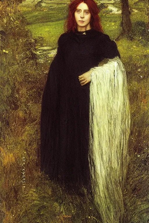 Prompt: a portrait of a beautiful Pre-Raphaelite witch painted by John Everett Millais