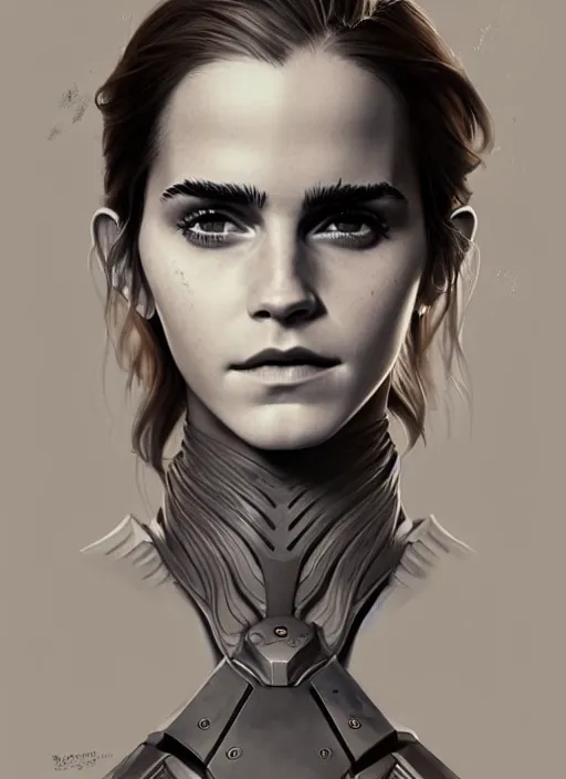 Prompt: fully body fashion model beautiful emma watson wearing military armor long dark hair beautiful bone structure symmetrical facial features intricate elegant digital painting concept art smooth sharp focus illustration,from Metal Gear by Ruan Jia and Mandy Jurgens by Artgerm by William-Adolphe Bouguerea