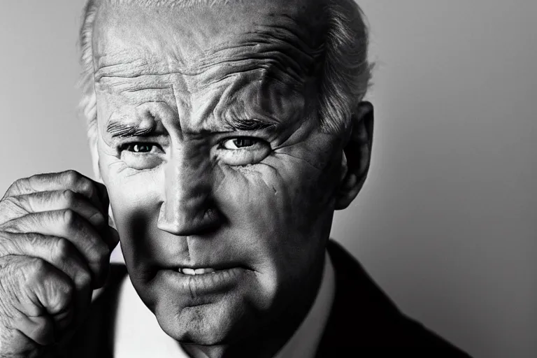 Image similar to closeup potrait of angry joe biden holding fist up at camera, screen light, sharp, detailed face, magazine, press, photo, Steve McCurry, David Lazar, Canon, Nikon, focus