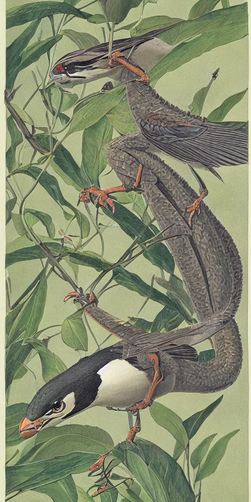 Prompt: field guide illustration painting of a dragon sparrow by john audubon and david allen sibley, detailed art