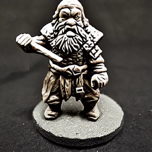 Prompt: aplastic miniature for an RPG game: a dwarf. unpainted. a photograph