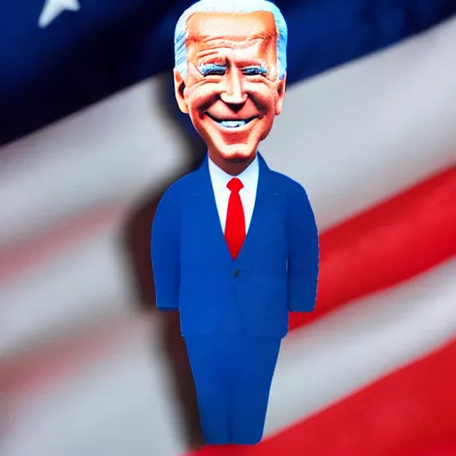 Image similar to animated version of joe biden stuffed into a blue taki, his legs are not able to be seen, photorealistic, 5 0 mm, highly detailed,