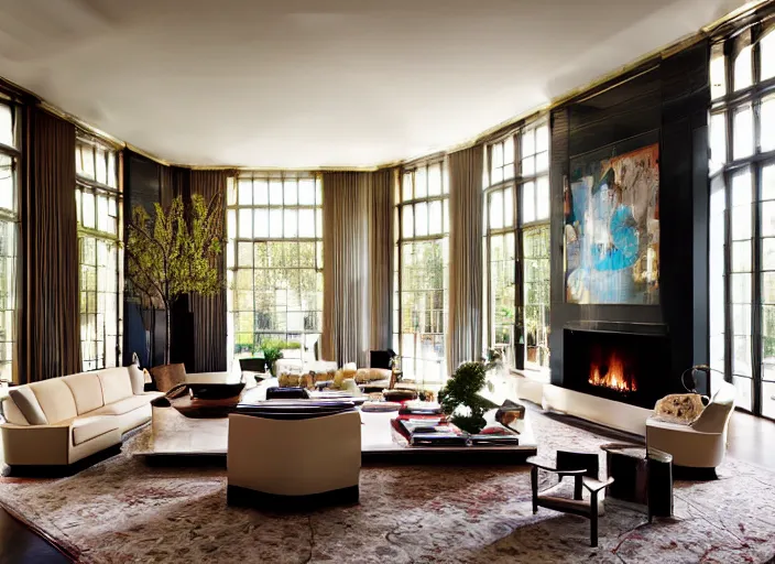 Prompt: a high end luxury living room designed by john chamberlain, interior design magazine photography