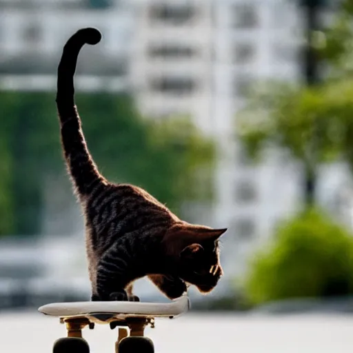 Image similar to cat flying over the city on a skateboard