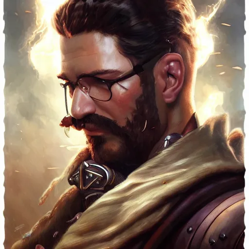 Prompt: a portrait of a steampunk half sexy men muscle, cinematic lightning, d & d, fantasy, highly detailed, digital painting, sharp focus, illustration, art by artgerm and greg rutkowski and magali villeneuve