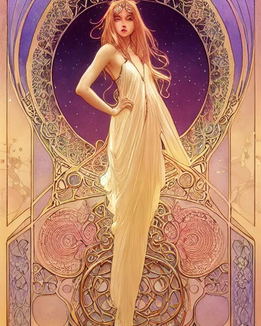 Image similar to secret romance, highly detailed, very intricate, art nouveau, gold filigree, romantic storybook fantasy, soft cinematic lighting, award - winning, disney concept art watercolor illustration by mandy jurgens and alphonse mucha and alena aenami, pastel color palette, featured on artstation