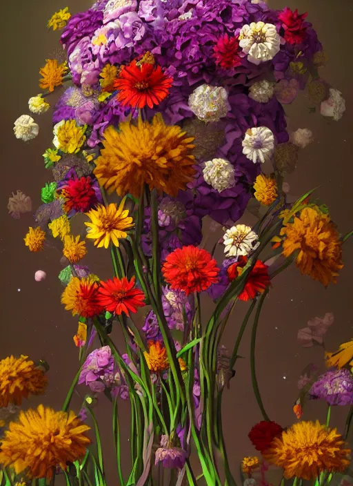 Image similar to An epic fantastic realism comic book style painting of the most beautiful flowers launched across the galaxy, bouquets, fisheye lens, unreal 5, DAZ, hyperrealistic, octane render, dynamic lighting