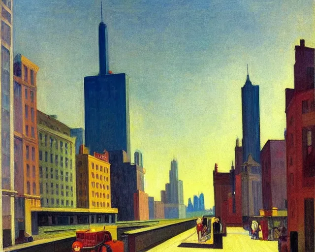Prompt: chicago by edward hopper
