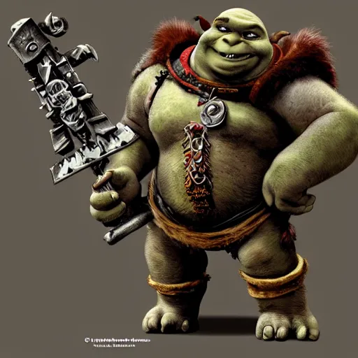 Prompt: Shrek as a Ork from warhammer 40k, concept art