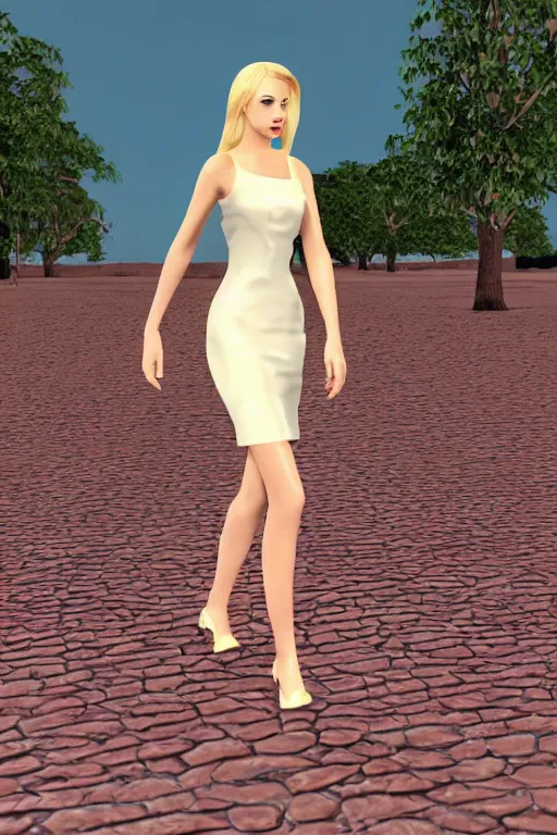 Prompt: beautiful blonde model wearing valentino resort ss 2 0 1 6 dress in a lofi 3 d psx rpg style, fashion gameplay screenshot, highly detailed