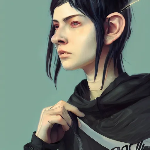 Image similar to a pale skinny white young girl with black hair, the hime cut, 1 8, in a black hoodie, and a cat, apex legends character, digital illustration portrait design, by android jones and greg rutkowski, retrowave color scheme, detailed, cinematic lighting, wide angle action dynamic portrait