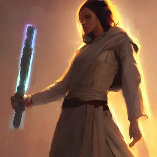 Image similar to beautiful female jedi, by greg rutkowski