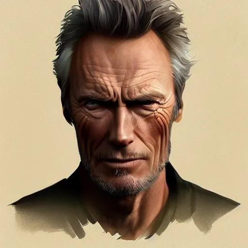 Image similar to Clint Eastwood as a sims 4 character, very detailed face, gorgeous, realistic, intricate, highly detailed, digital painting, artstation, concept art, sharp focus, illustration, art by greg rutkowski and alphonse mucha