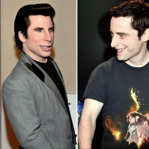 Image similar to john travolta and elijah wood playing xbox ps 2