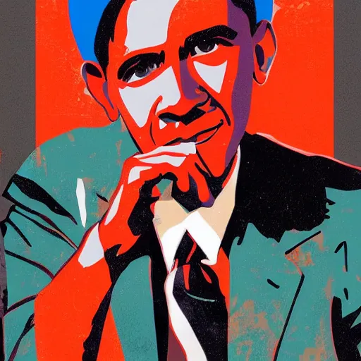 Image similar to Obama, graphic illustration by Jamie Hewlett, bold colors