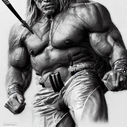 Prompt: amazing lifelike award winning pencil illustration of ultimate warrior trending on art station artgerm Greg rutkowski cinematic