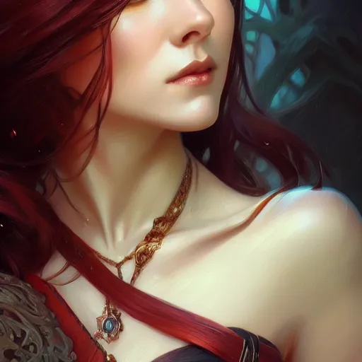 Prompt: beautiful young katarina ivanovska, closeup, d & d, fantasy, intricate, elegant, highly detailed, digital painting, artstation, concept art, matte, sharp focus, illustration, art by artgerm and greg rutkowski and alphonse mucha