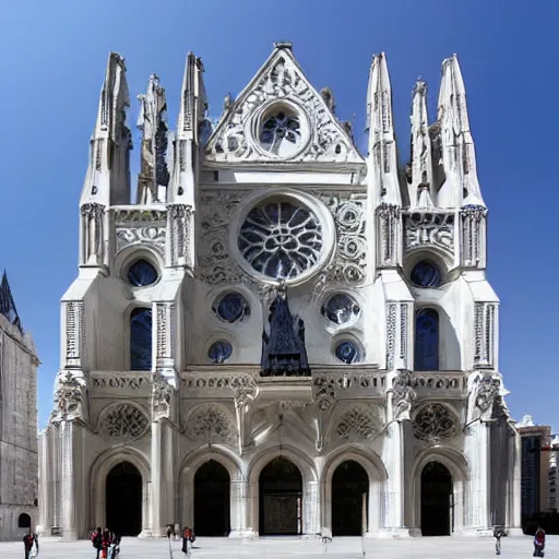 Image similar to architect, white marble gothic cathedral with a alabaster gothic girl dressed in black with perfect face