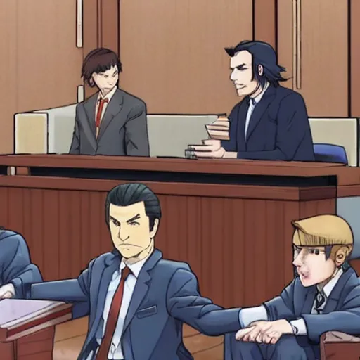 Prompt: Saul Goodman and Phoenix Wright in court