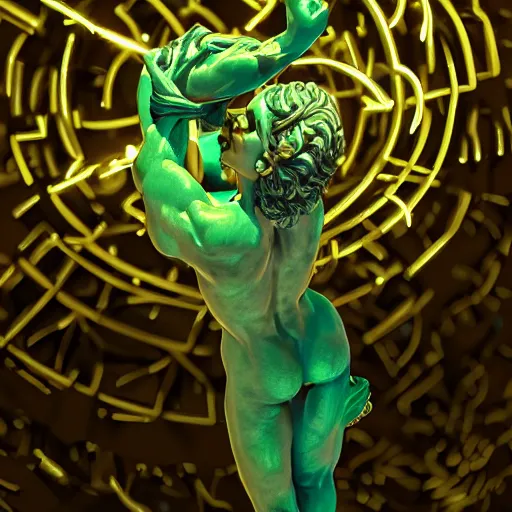 Image similar to a renaissance statue neon ring art, ray tracing, 3 d render, 8 k resolution, shar focus, hyper detailed, hyper realistic