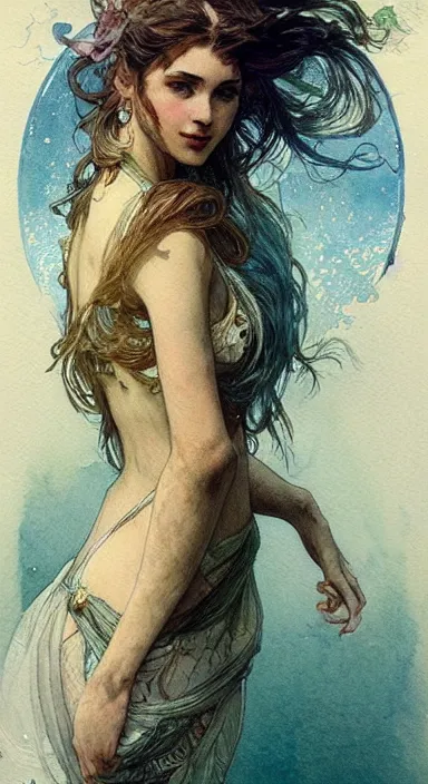 Prompt: a beautifull intricate watercolour painting of water character, verry high details by william turner, greg rutkowski and alphonse mucha, trending on artstation, very very detailed, masterpiece, vibrant colors