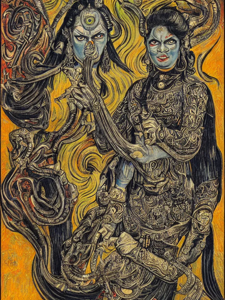 Prompt: maha kali photo 5 0 mm detailed hdr portrait, giger, van gogh