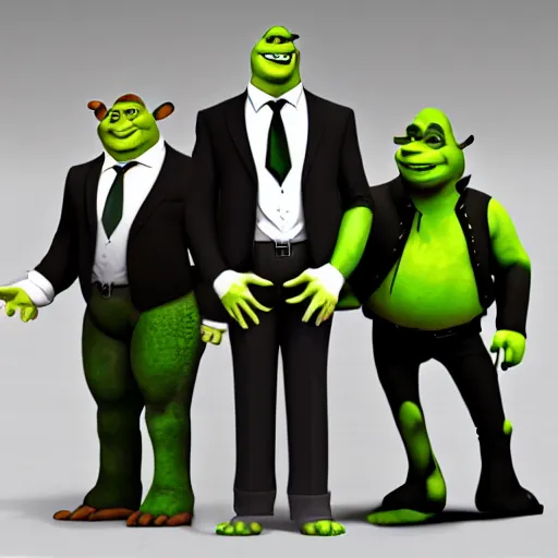 Image similar to shrek in business suit, office meeting, conference room, shrek in suit, tuxedo, concept art, artstation award, highly detailed